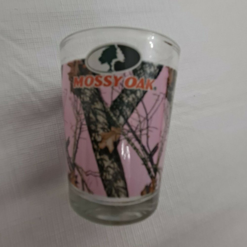 Mossy Oak Shot Glass Pink Green Brown Glass Hunting Hunter